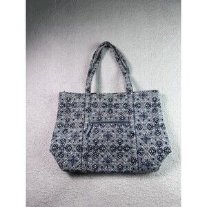 Vera Bradley Quilted Tote Bag Blue Floral Pattern Carryall Shoulder Handbag